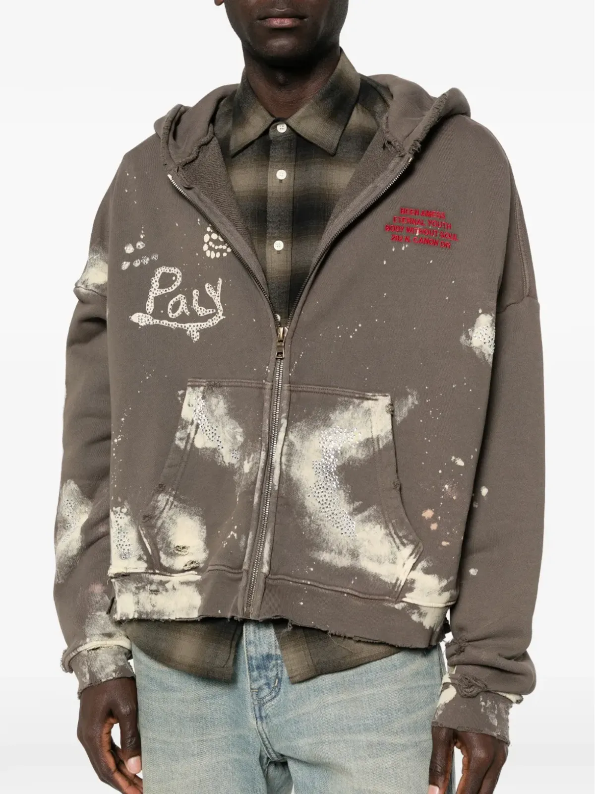PALY HOLLYWOOD ダメージ加工ジップフード付きスウェットシャツ - 画像5
