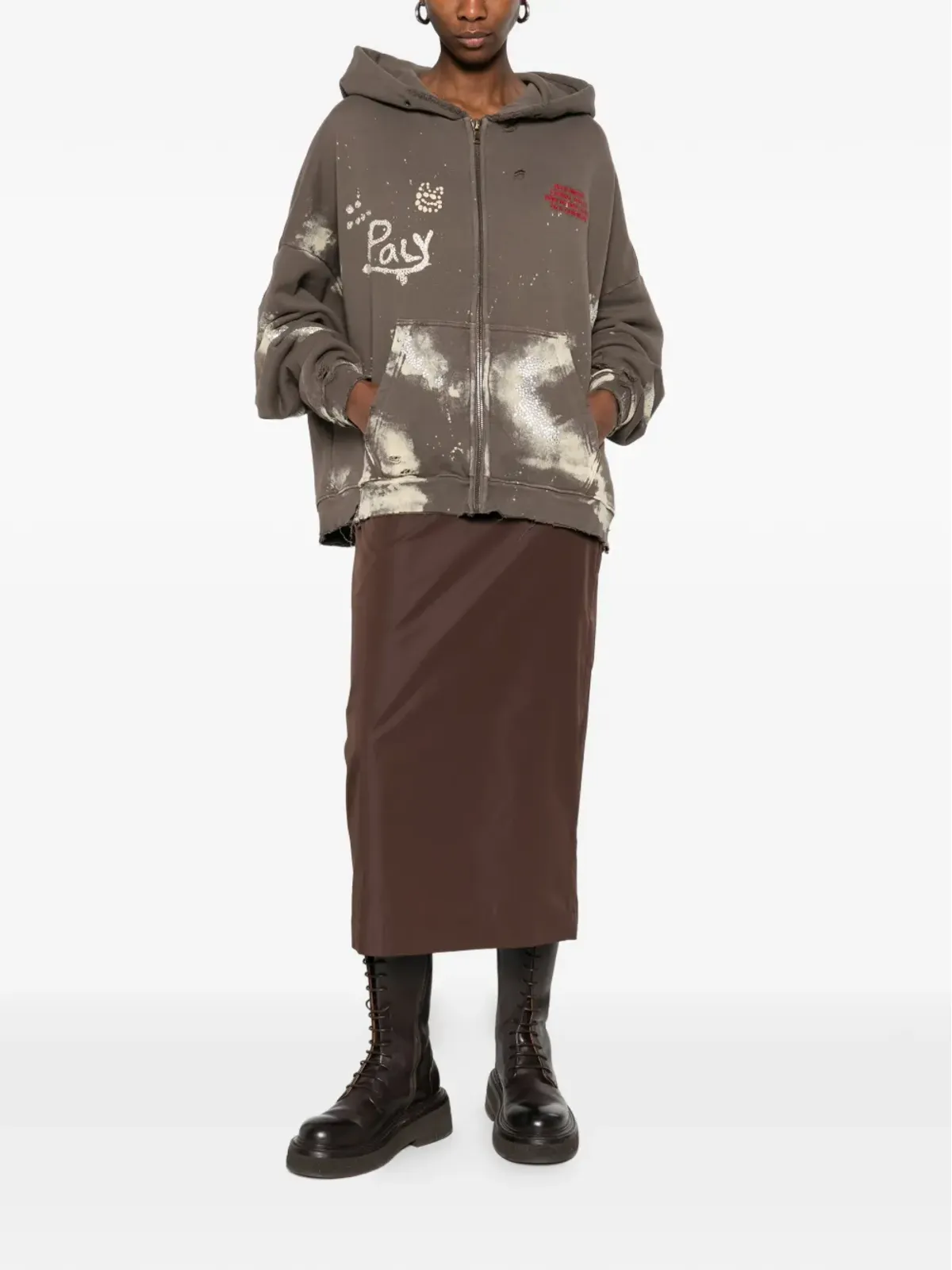 PALY HOLLYWOOD ダメージ加工ジップフード付きスウェットシャツ - 画像3