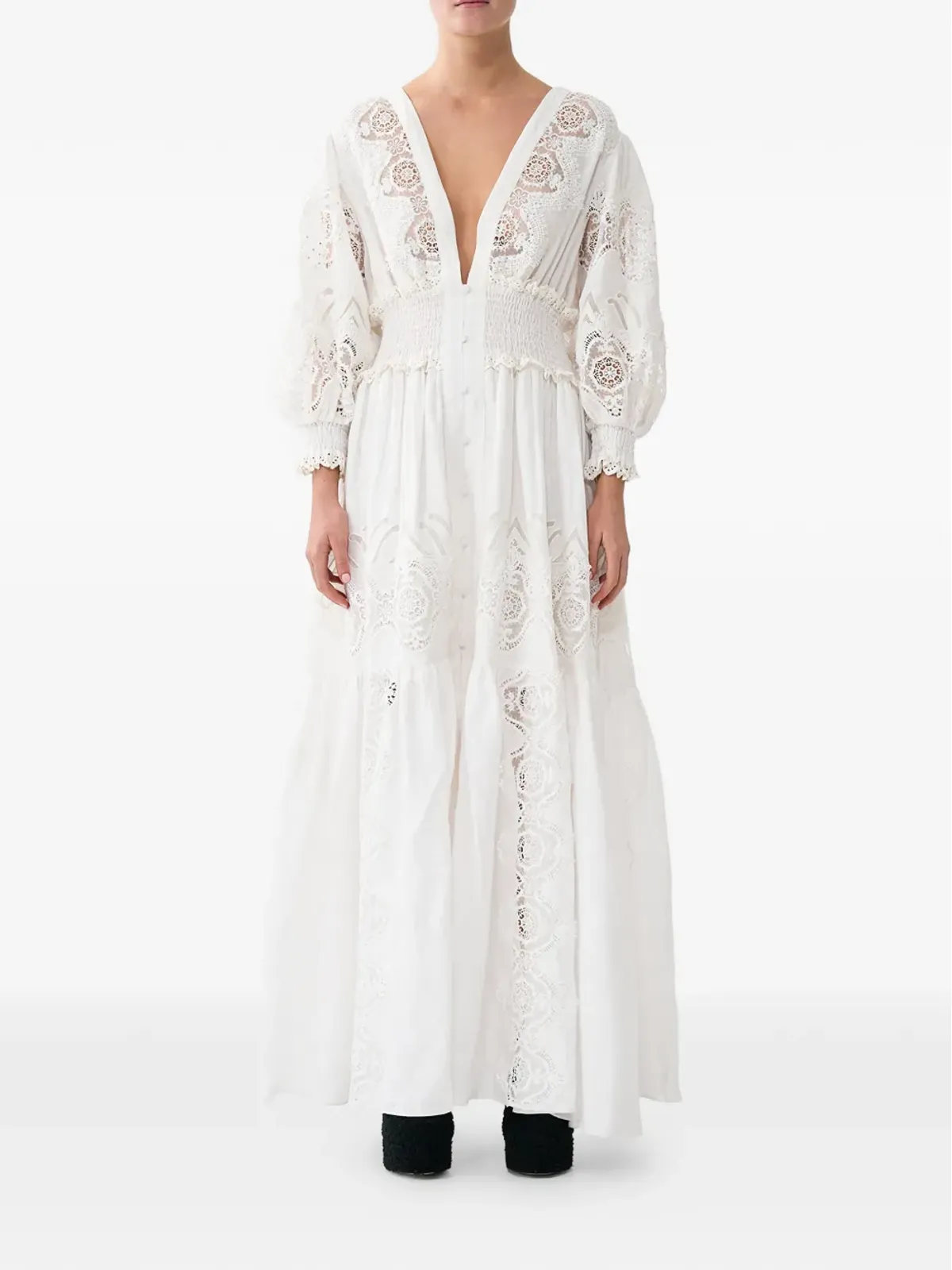 Camilla shirred lace maxi dress - White - 画像1