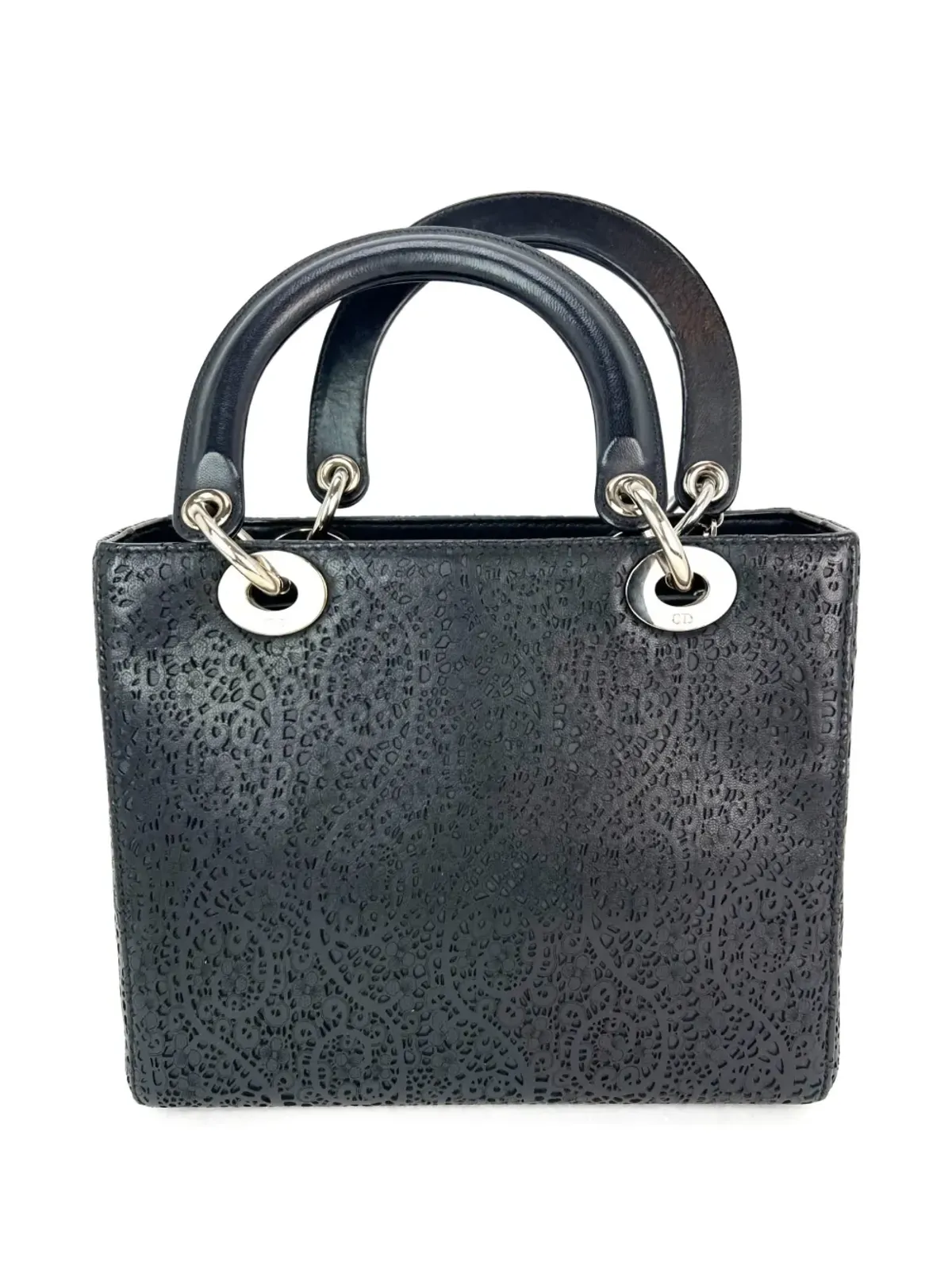 Christian Dior Pre-Owned 中古 レース風レザートートバッグ ブラック - 画像2
