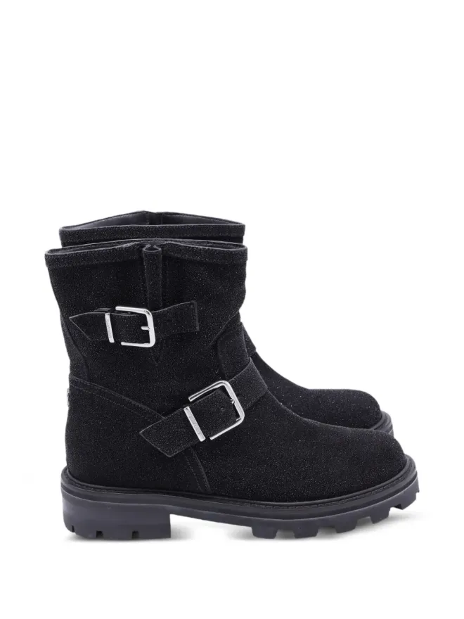 Jimmy Choo Pre-Owned Jimmy Choo ビンテージ グリッター装飾バックルディテール ブーツ - ブラックの商品画像
