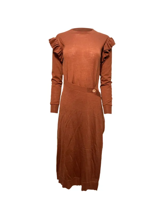Ulla Johnson Ulla Johnson レオ ラッフルディテール ミディドレス - ブラウンの商品画像