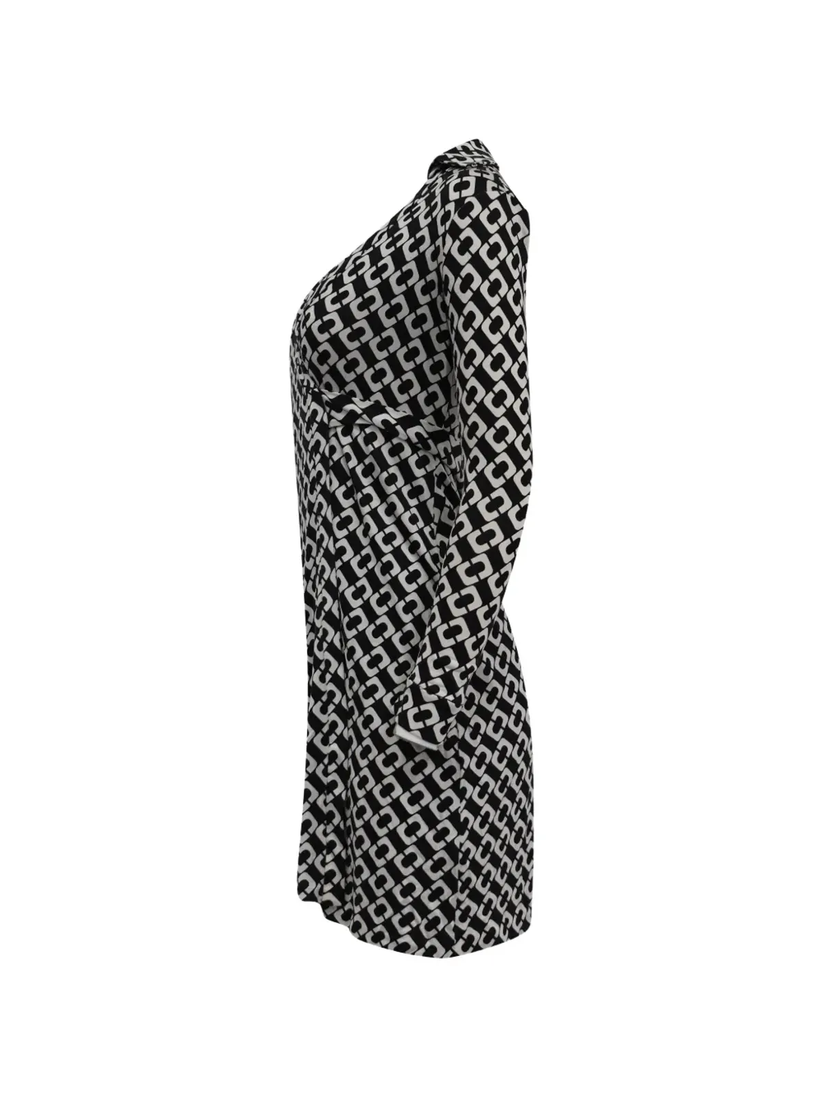 Diane Von Furstenberg Vintage プリントラップミニドレス ブラック - 画像3