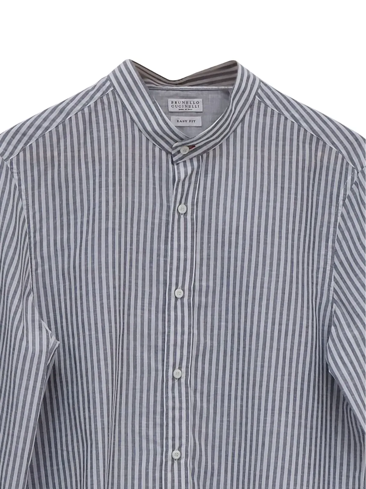 Brunello Cucinelli Vintage グレーのストライプ柄リネン ボタンダウンシャツ - 画像3