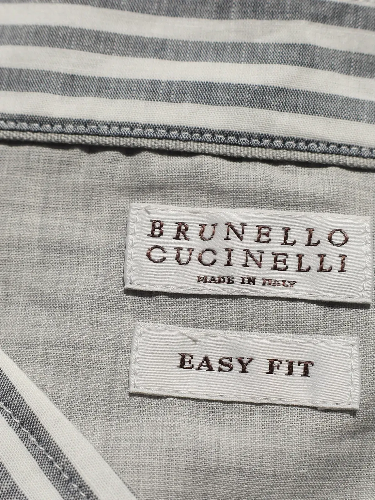 Brunello Cucinelli Vintage グレーのストライプ柄リネン ボタンダウンシャツ - 画像4