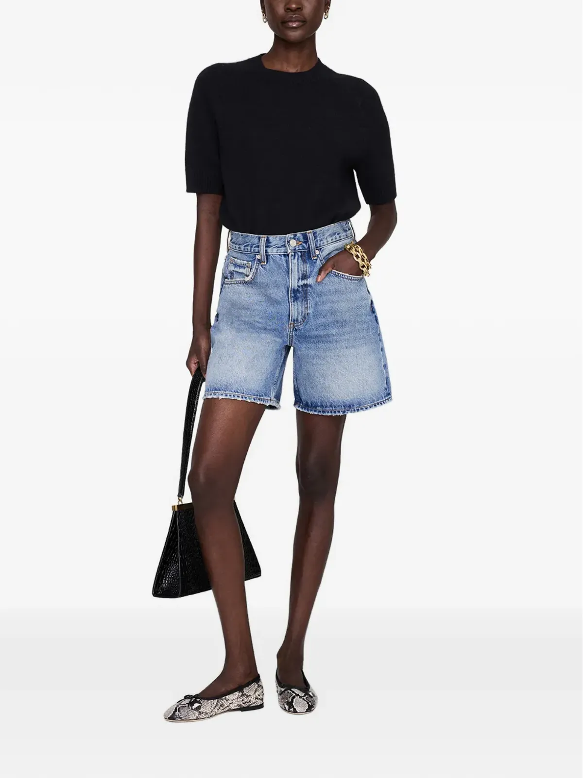 ANINE BING Heath frayed shorts - Blue - 画像3
