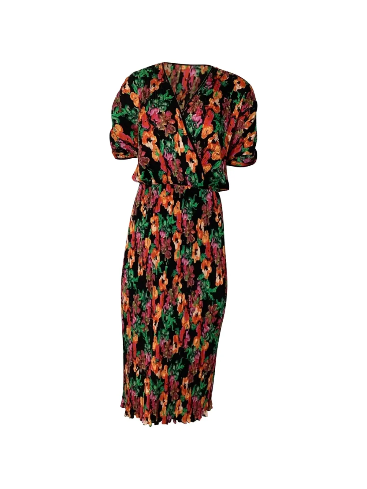 Diane Von Furstenberg Vintage プリーツ加工の花柄ミディドレス - ブラック - 画像1
