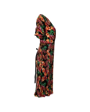 Diane Von Furstenberg Vintage プリーツ加工の花柄ミディドレス - ブラック - サムネイル3