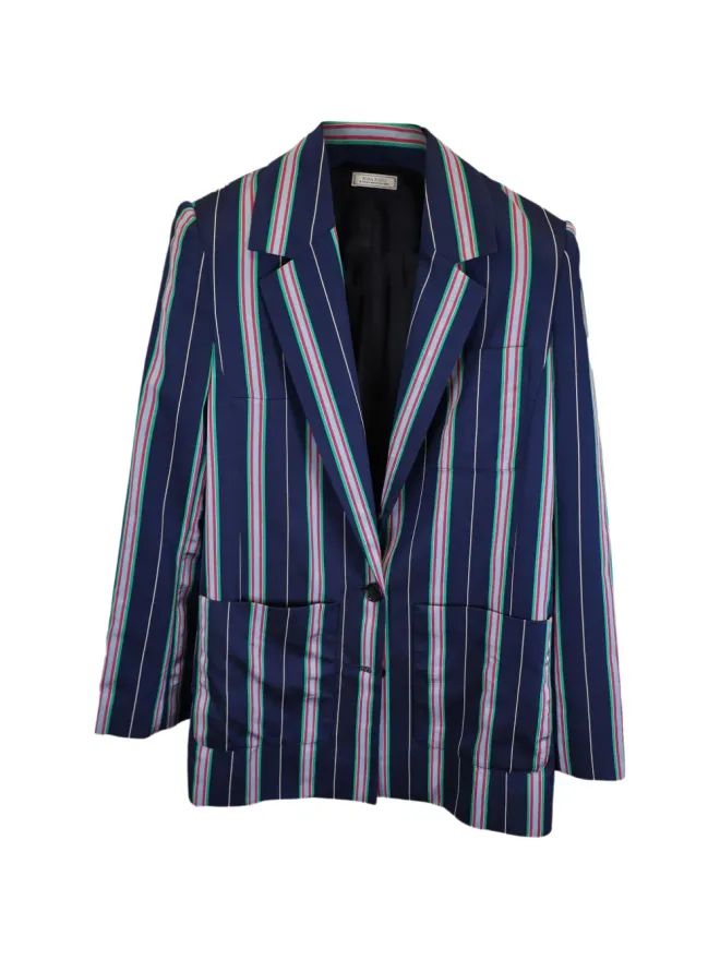 Nina Ricci Pre-Owned Nina Ricci Pre-Owned ストライプ柄 シングルブレスト ブレザー - ブルーの商品画像