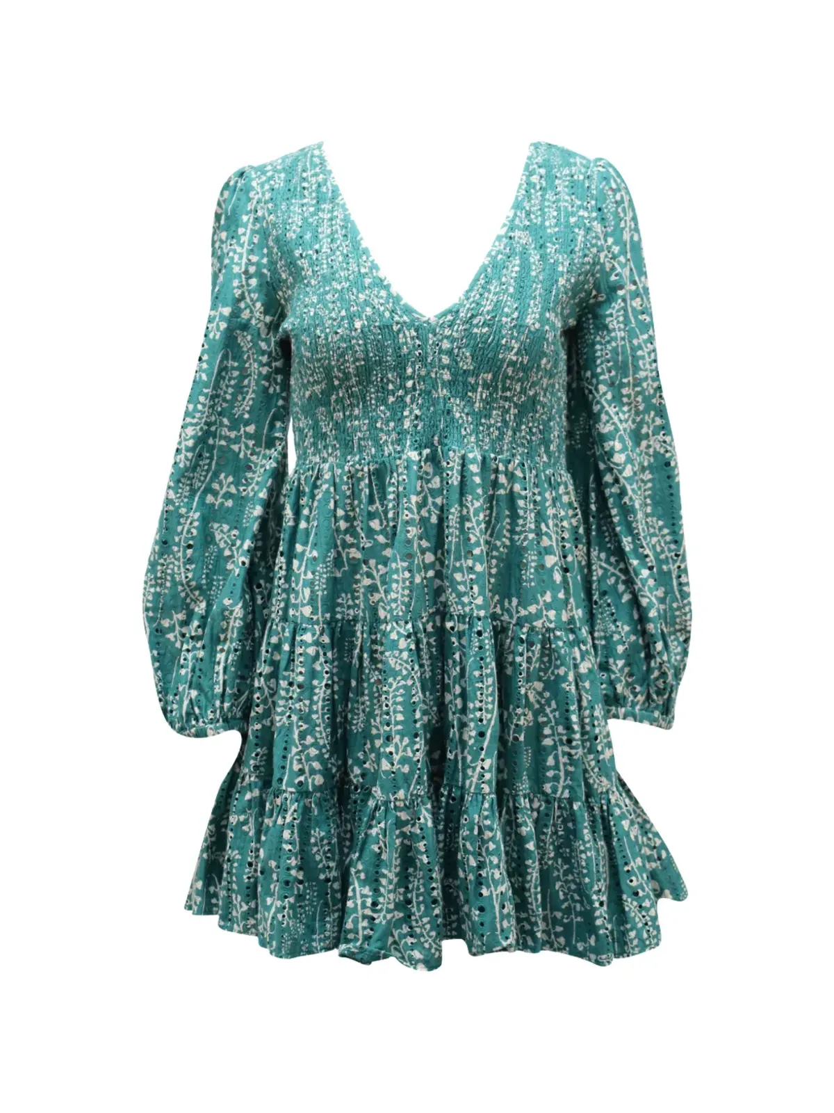 Rixo サシャ ロングスリーブ ティアード ミニドレス - グリーン - 画像1