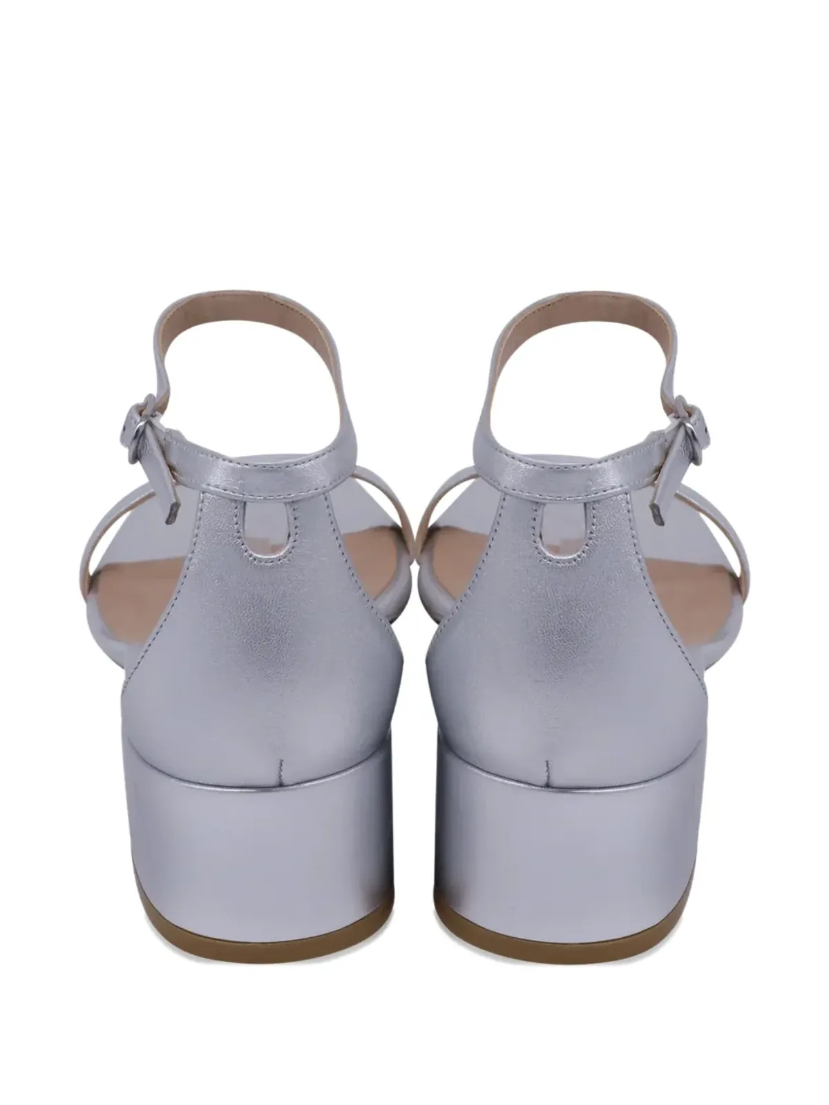 Stuart Weitzman Nudist ブロックヒール レザーサンダル - シルバー - 画像3