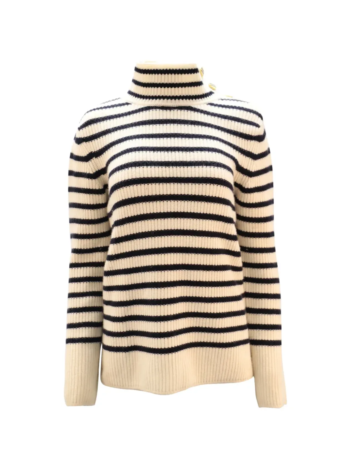 Tory Burch ビンテージ ストライプ柄ボタン付きタートルネックセーター - 画像1
