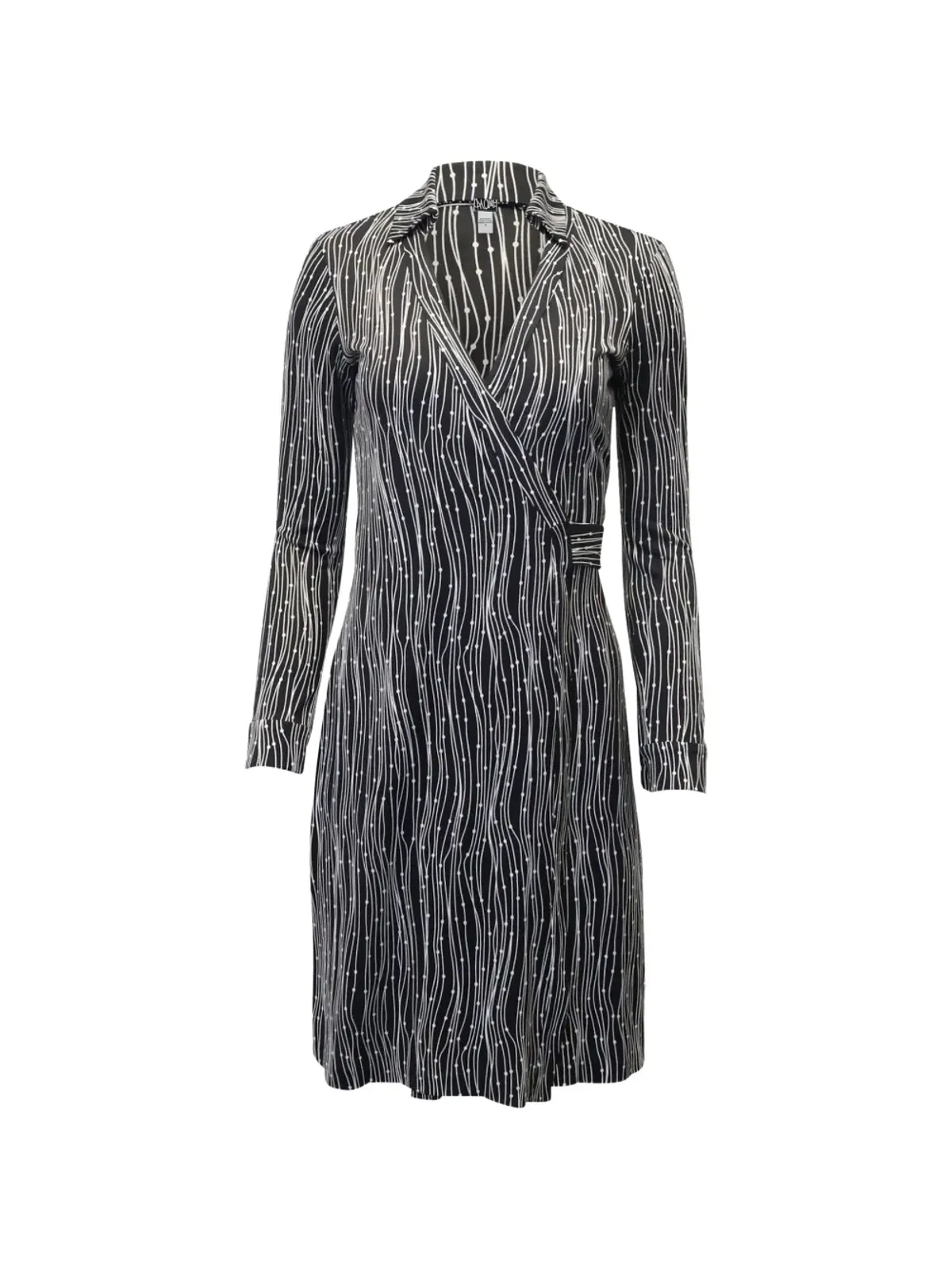 Diane Von Furstenberg Vintage プリントVネック ラップミディドレス - ブラック - 画像1