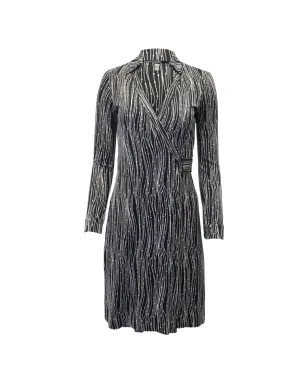 Diane Von Furstenberg Vintage プリントVネック ラップミディドレス - ブラック - サムネイル1