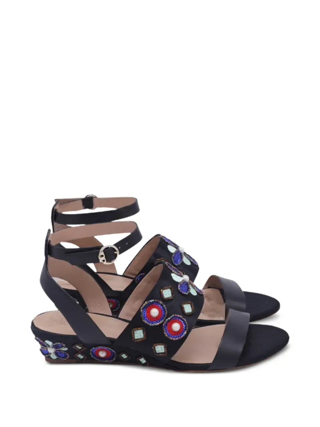 Tory Burch Tory Burch Estella ビーズ付きウェッジサンダル - ブラックの商品画像