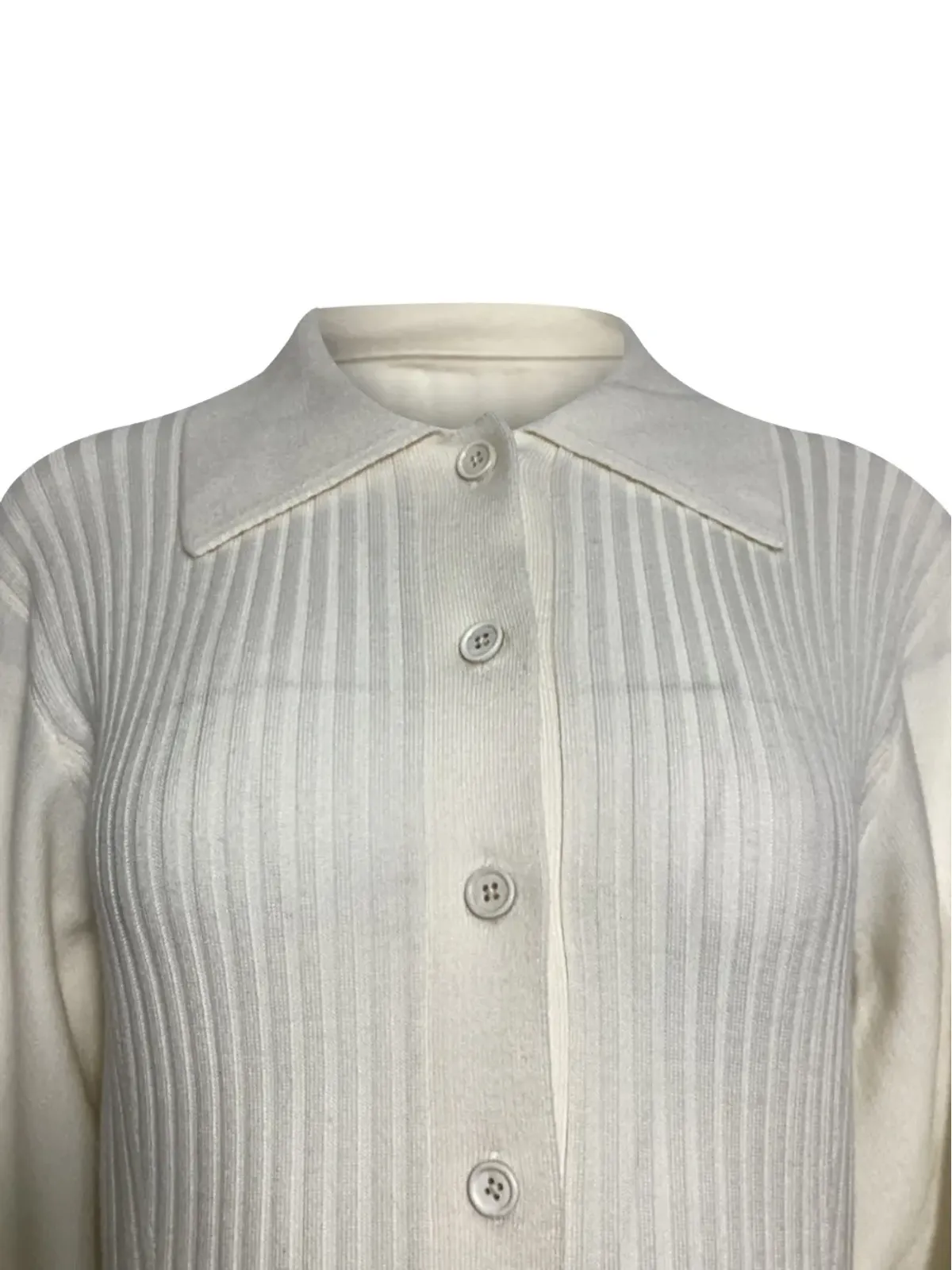 Chloé Vintage ribbed-knit collared midi dress - Neutrals - 画像4