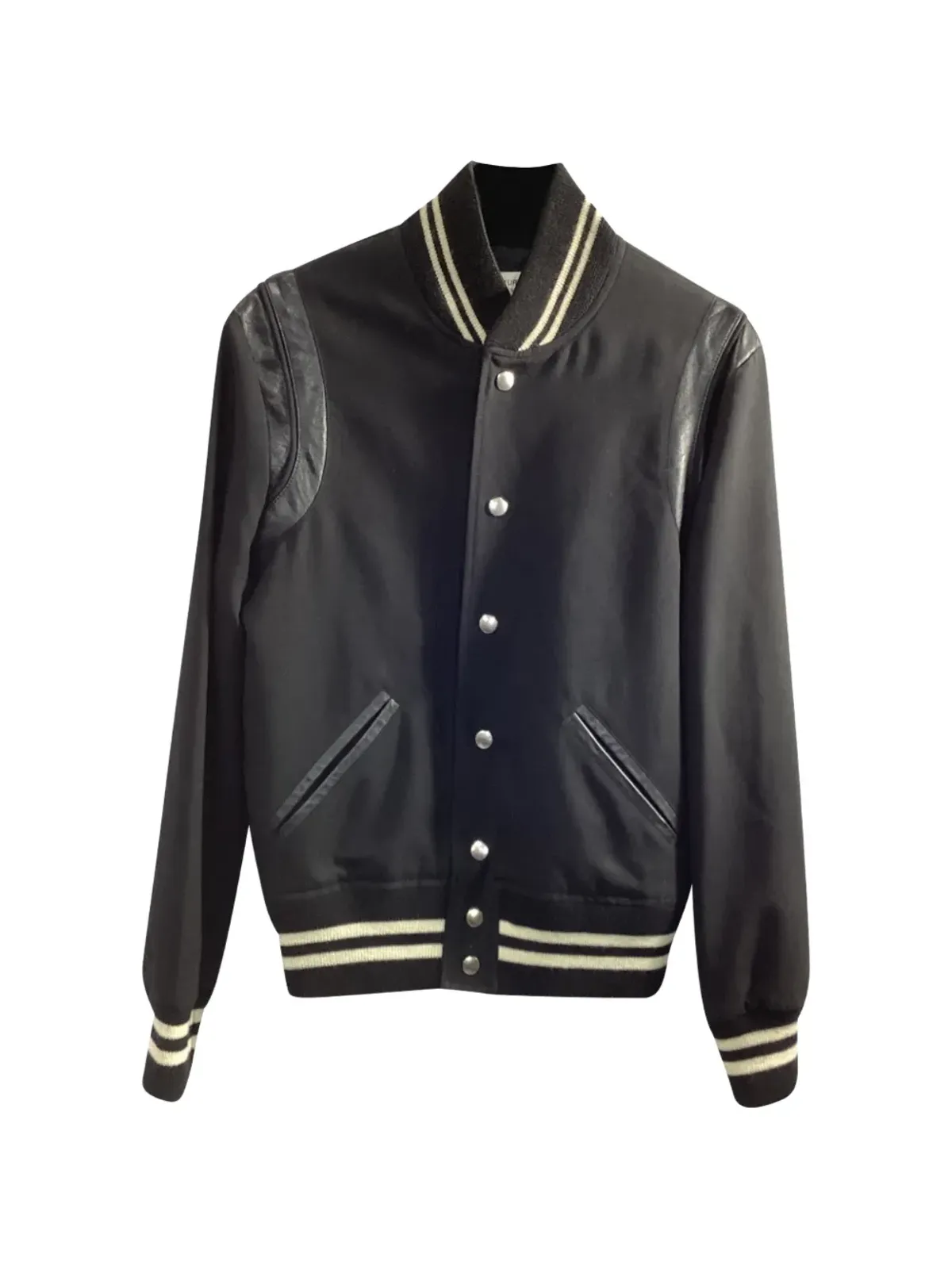 Saint Laurent Pre-Owned テディレザー袖 ヴァーシティジャケット - 画像1
