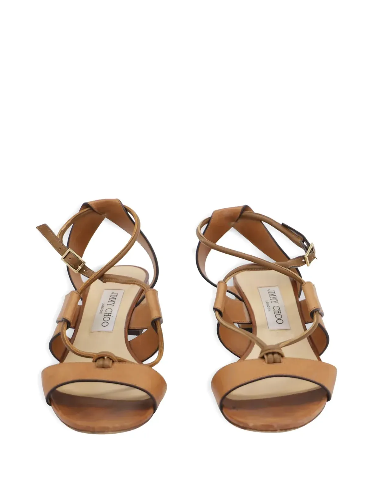 Jimmy Choo Pre-Owned マルゴ クリスクロスストラップ レザーサンダル - ブラウン - 画像4