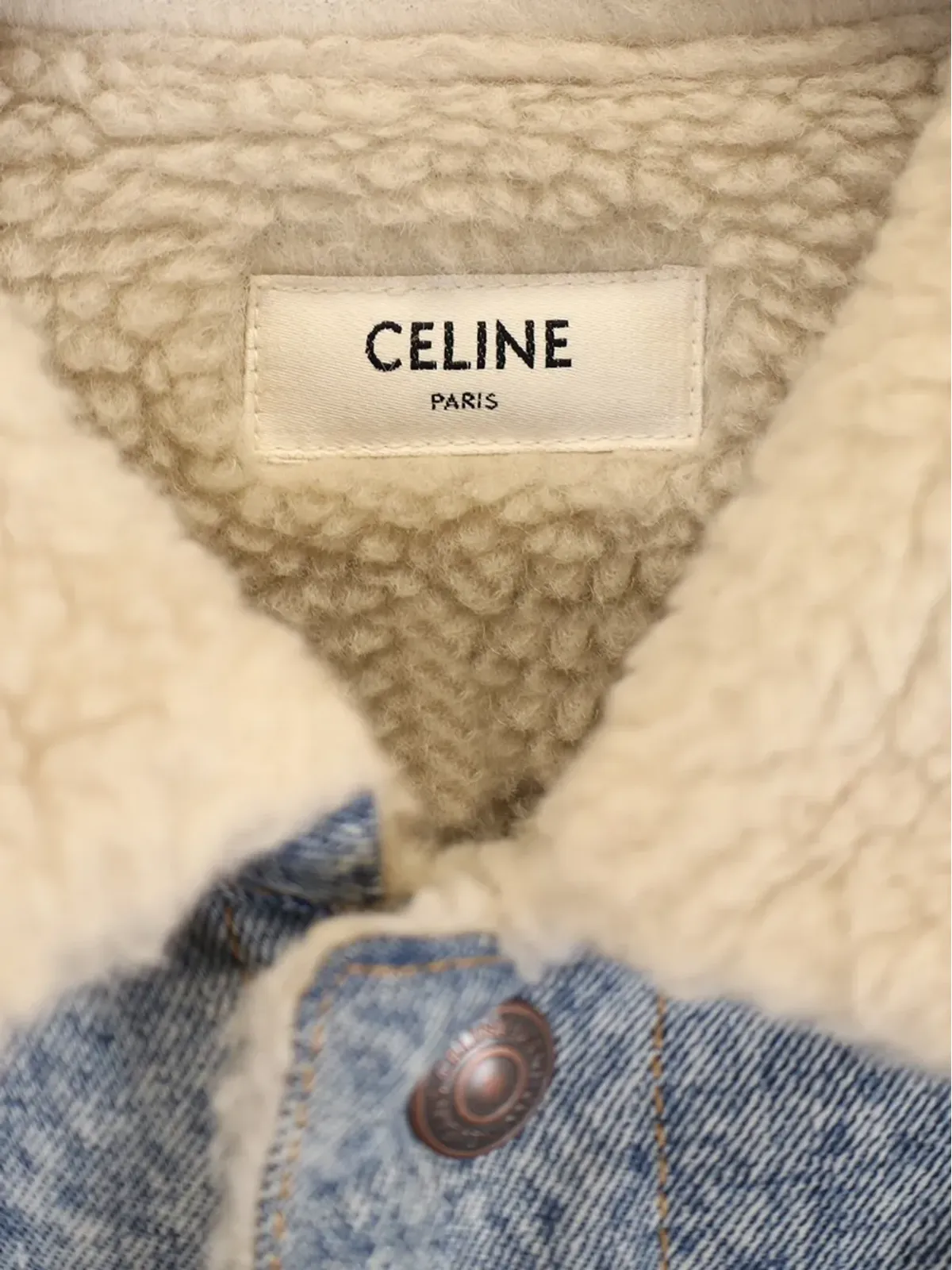 Celine Pre-Owned シアーリングライニング入り オーバーサイズ デニムジャケット（ブルー） - 画像3