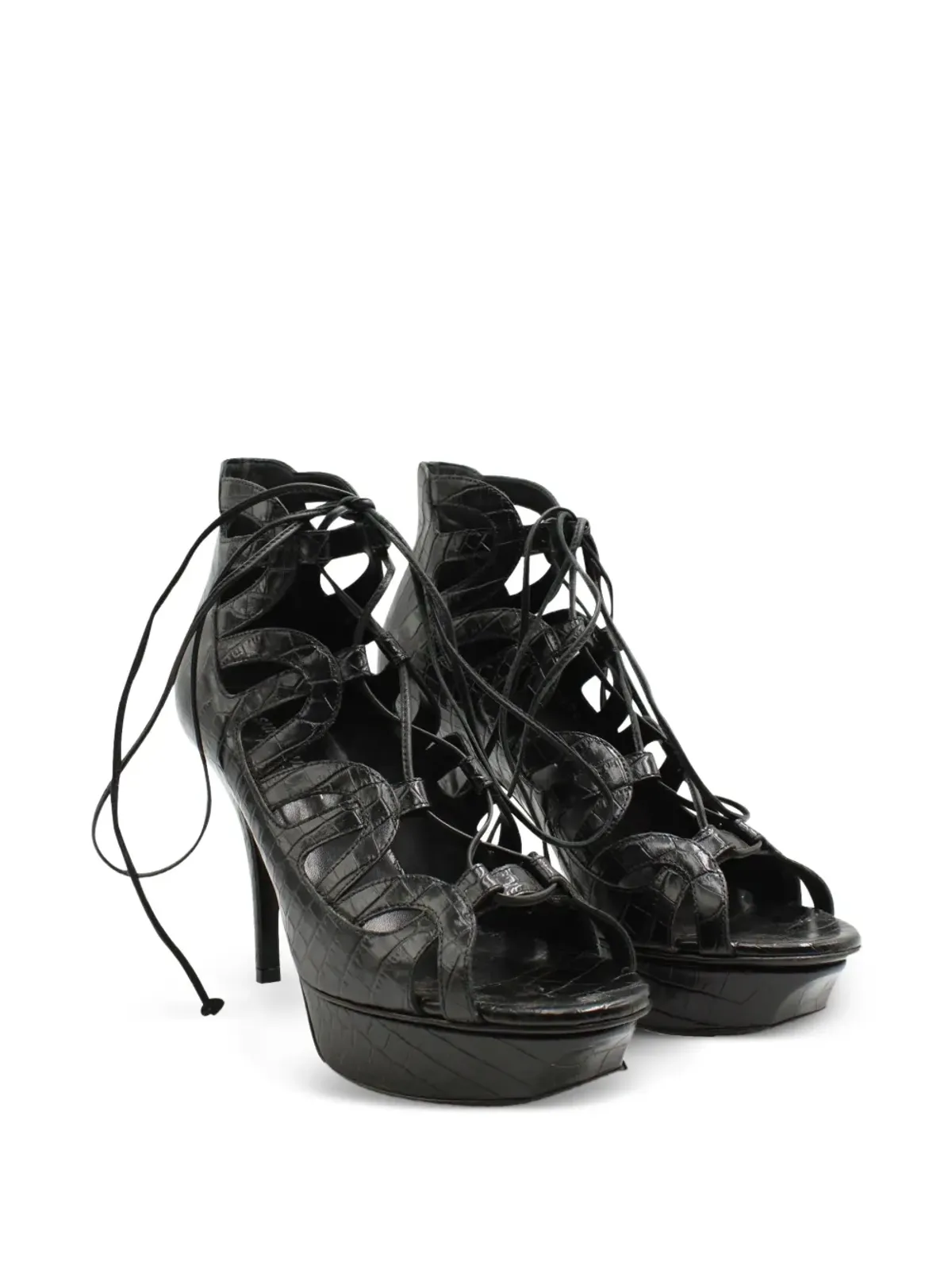 Saint Laurent Vintage クロコエンボスレザー サンダル（ブラック） - 画像2