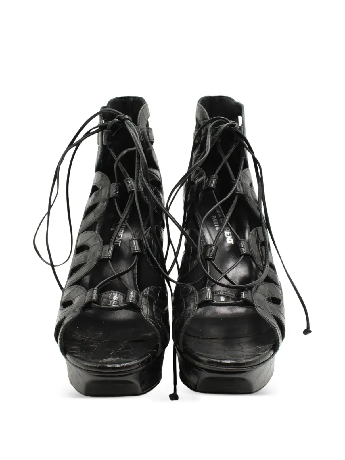 Saint Laurent Vintage クロコエンボスレザー サンダル（ブラック） - 画像3