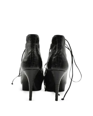 Saint Laurent Vintage クロコエンボスレザー サンダル（ブラック） - サムネイル4