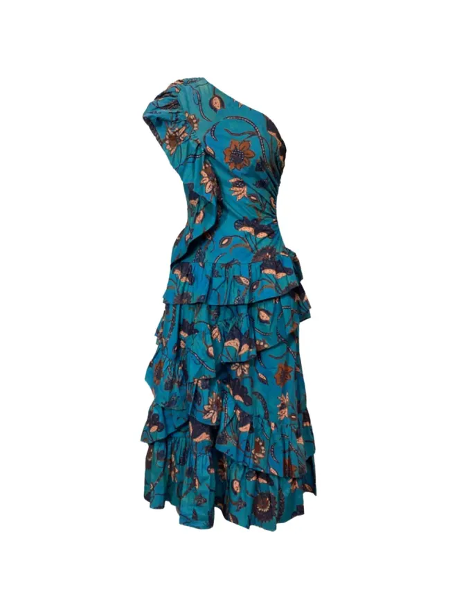 Ulla Johnson Ulla Johnson Ondine フリル花柄ワンショルダーミディドレスの商品画像