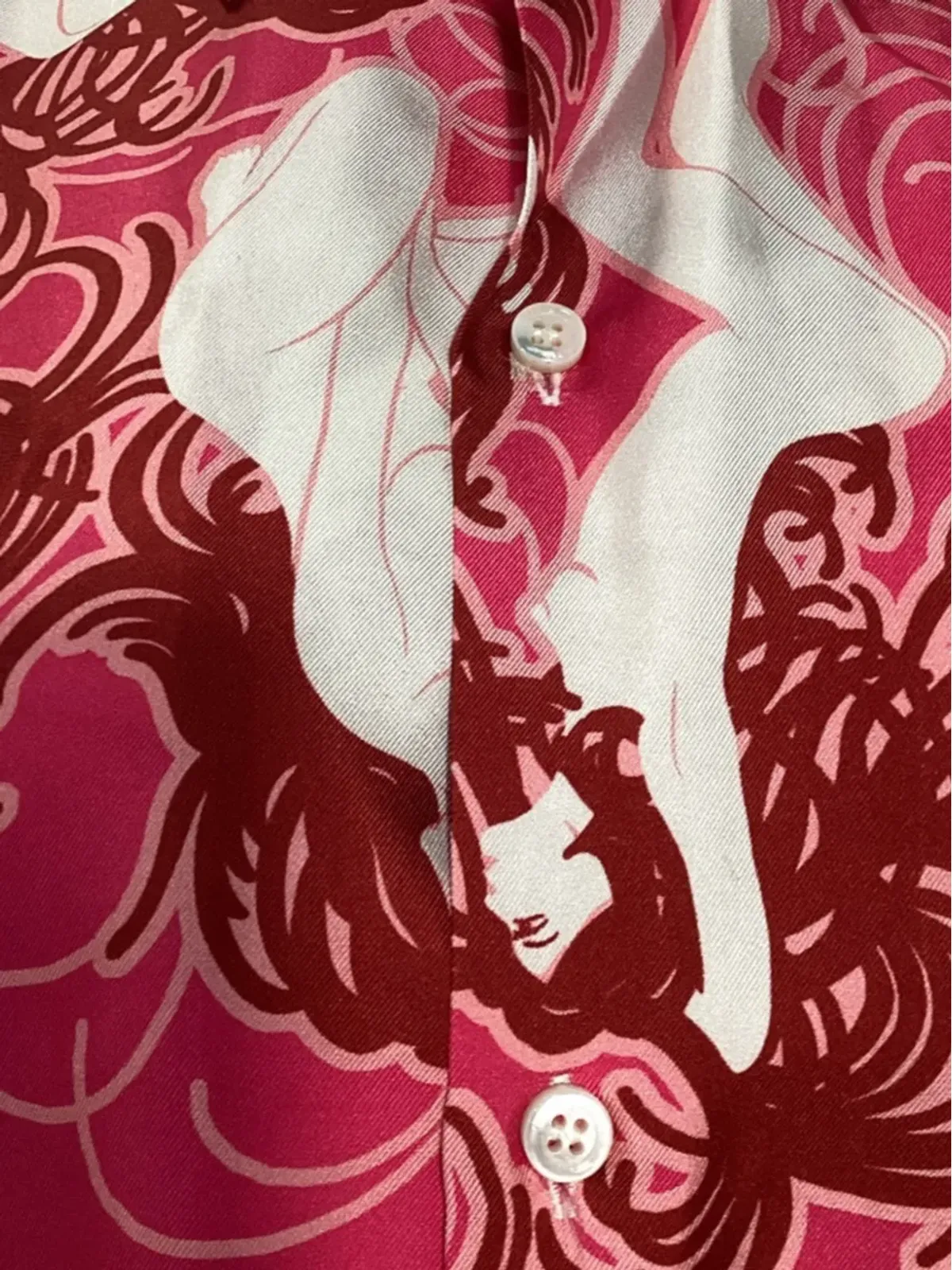 AMIRI ビンテージ ピンクのシルク柄シャツ - 画像4