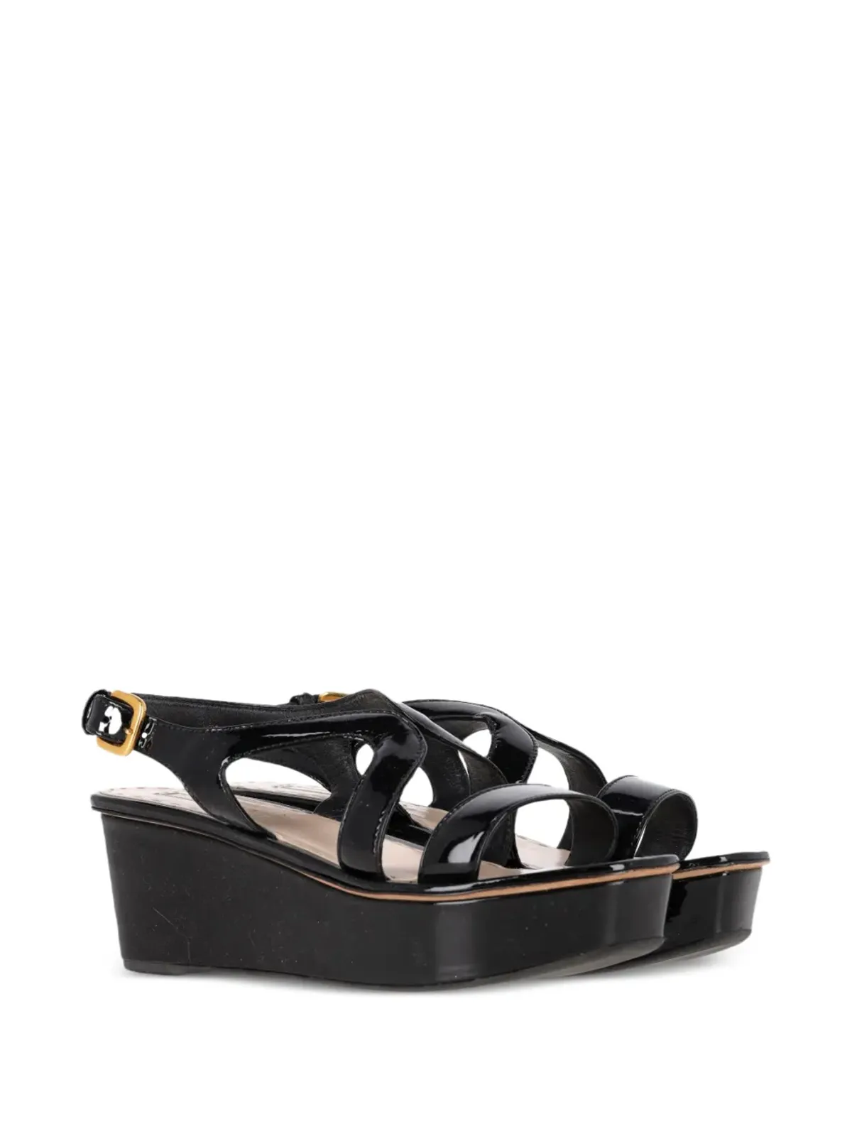 Prada Pre-Owned スリングバック・パテントレザー・ウェッジサンダル - 画像2
