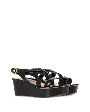 Prada Pre-Owned スリングバック・パテントレザー・ウェッジサンダル - サムネイル2