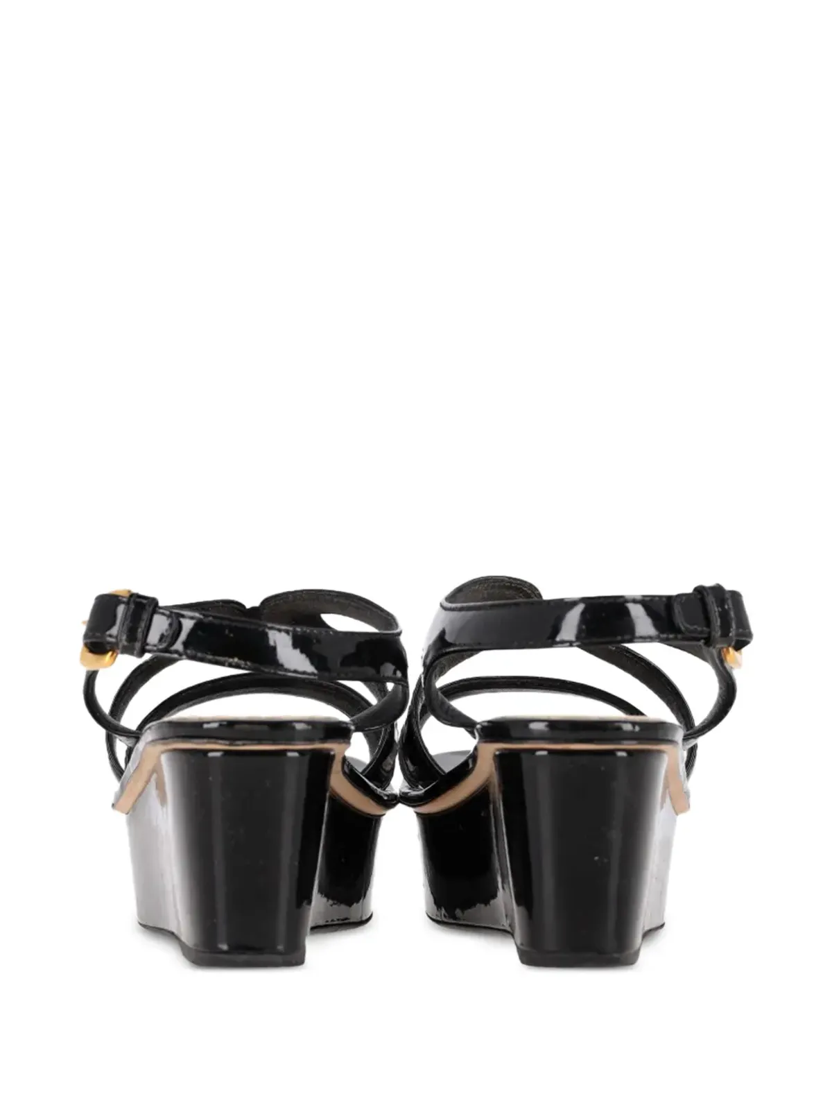 Prada Pre-Owned スリングバック・パテントレザー・ウェッジサンダル - 画像3