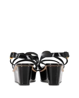Prada Pre-Owned スリングバック・パテントレザー・ウェッジサンダル - サムネイル3