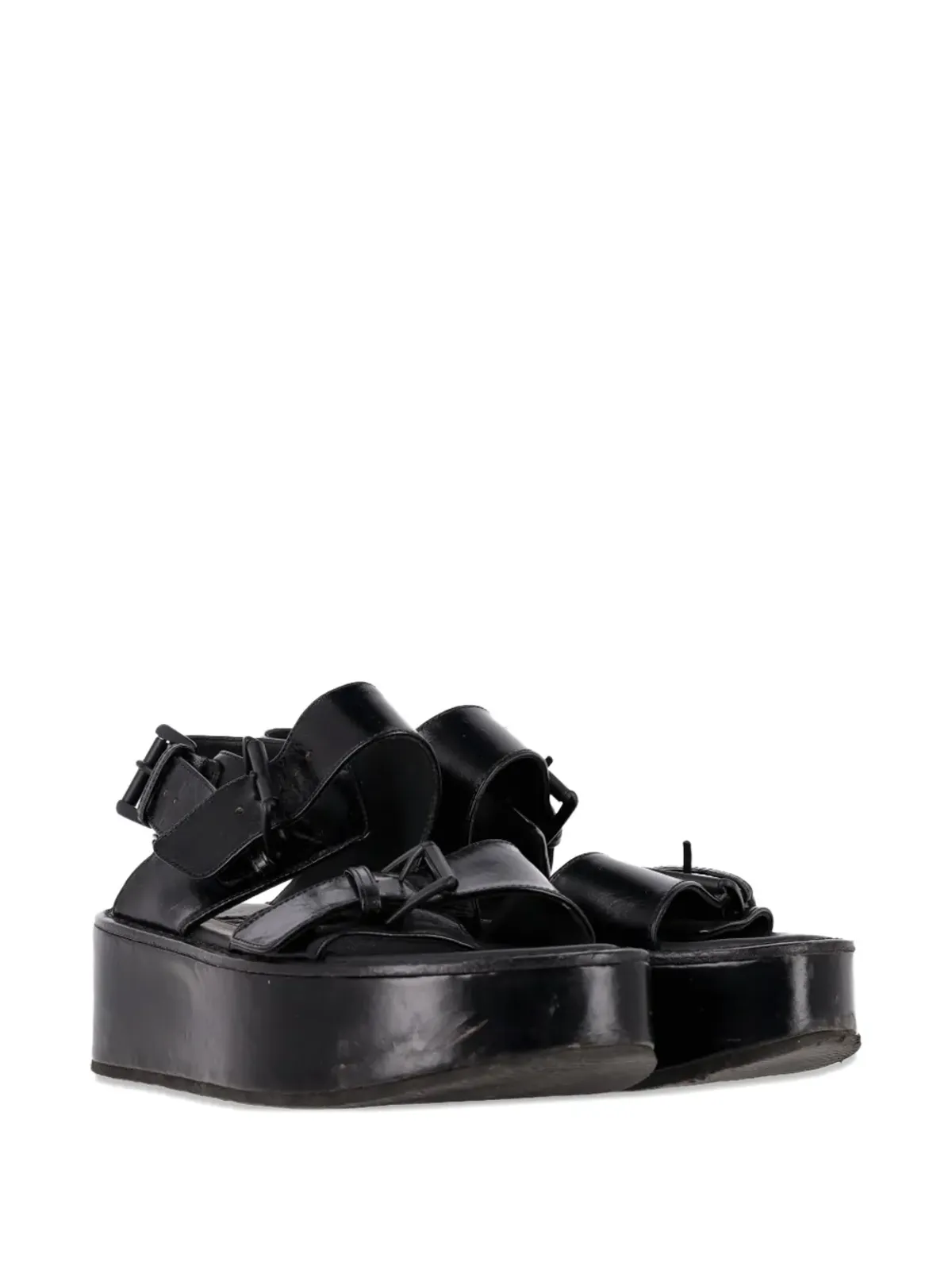 Ann Demeulemeester Vintage レザーのストラップ付きプラットフォームサンダル - ブラック - 画像2
