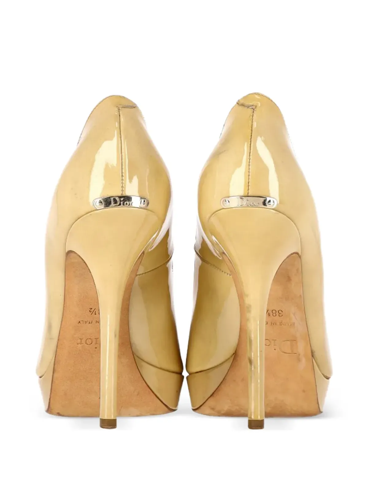 Christian Dior Pre-Owned オープントゥ パテントレザー パンプス（イエロー） - 画像3