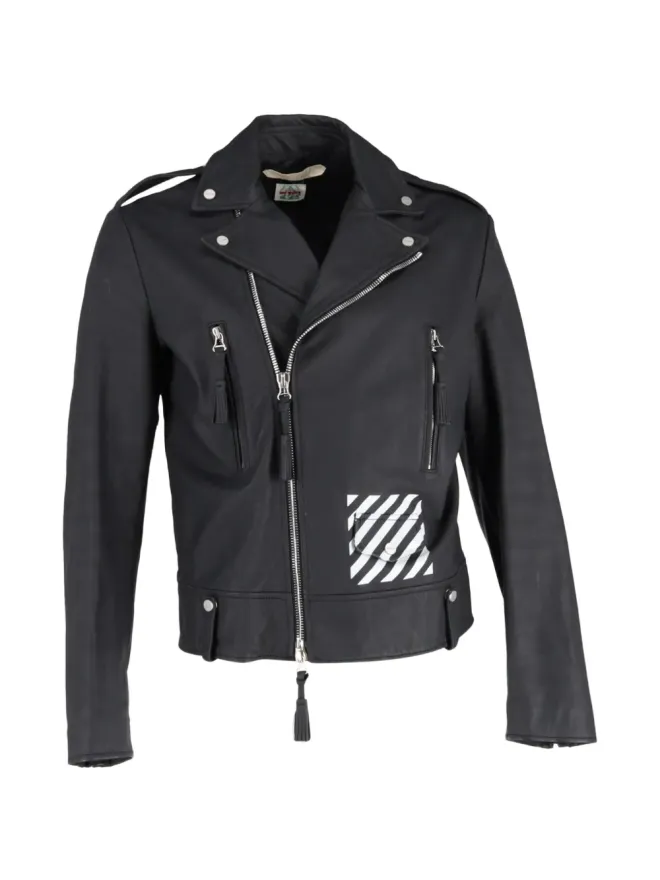 Off-White Pre-Owned Off-White Pre-Owned 対角ストライプ レザー バイカージャケット（ブラック）の商品画像