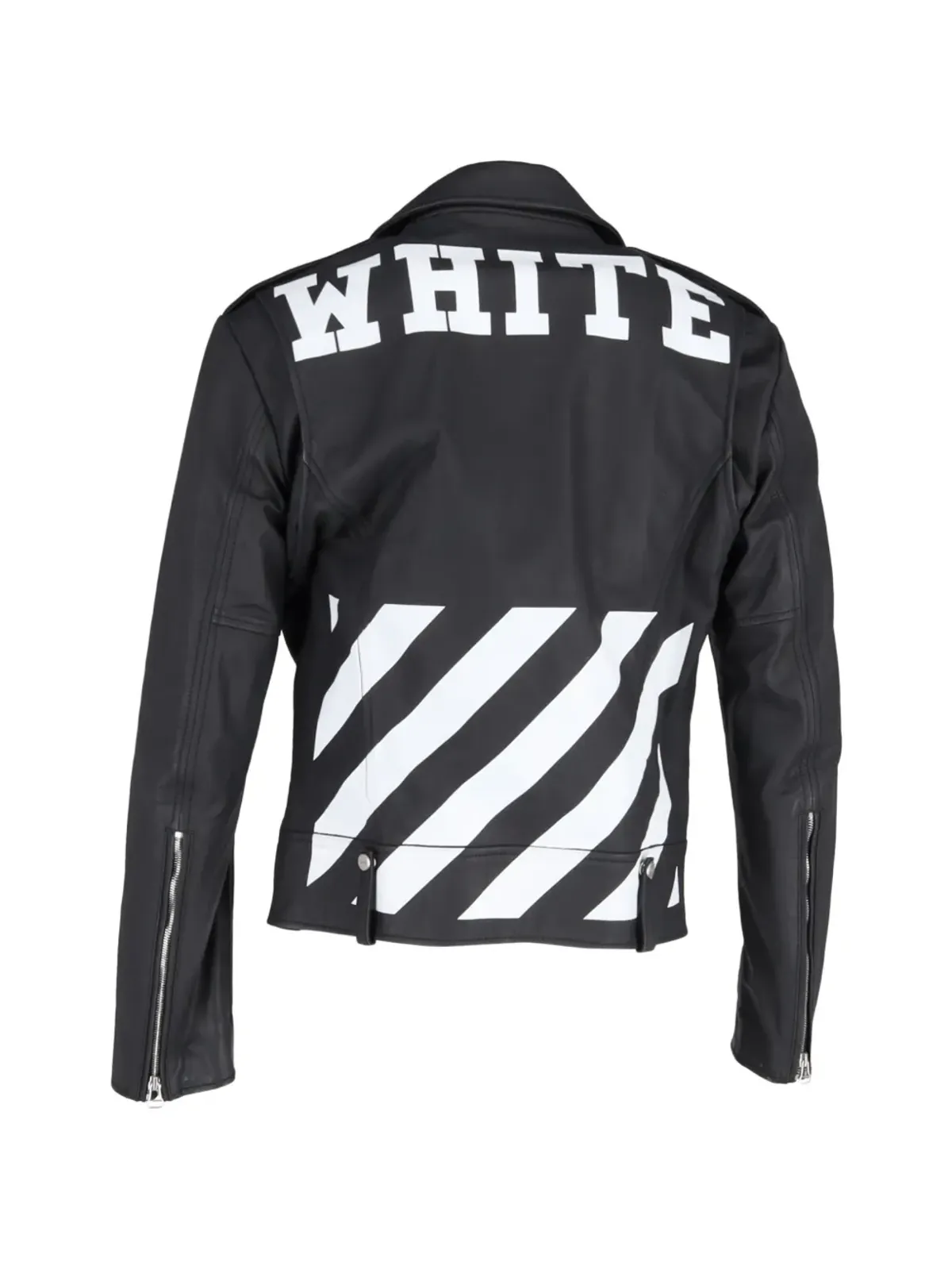 Off-White Pre-Owned 対角ストライプ レザー バイカージャケット（ブラック） - 画像2