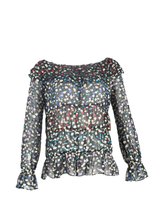 RIXO Rixo メタリック花柄プリント シルクトップ ブラックの商品画像