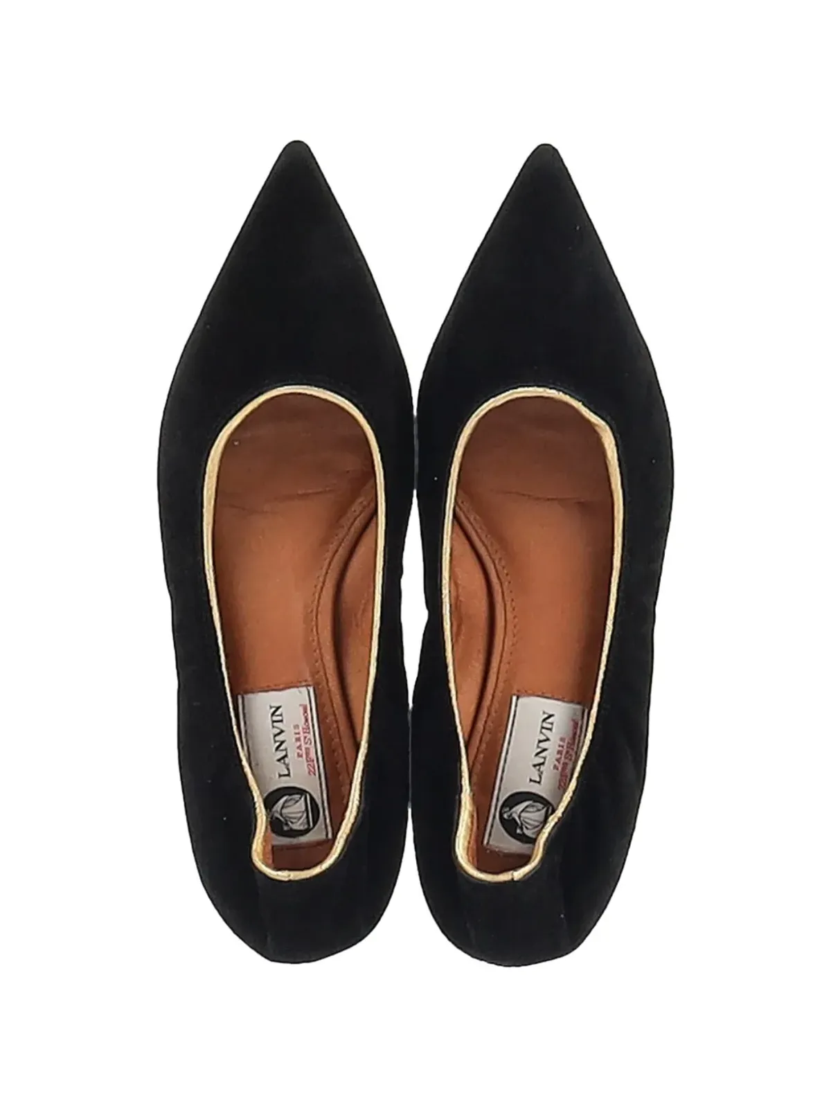 Lanvin - ポインテッドスエード フラットパンプス - ブラック - 画像3