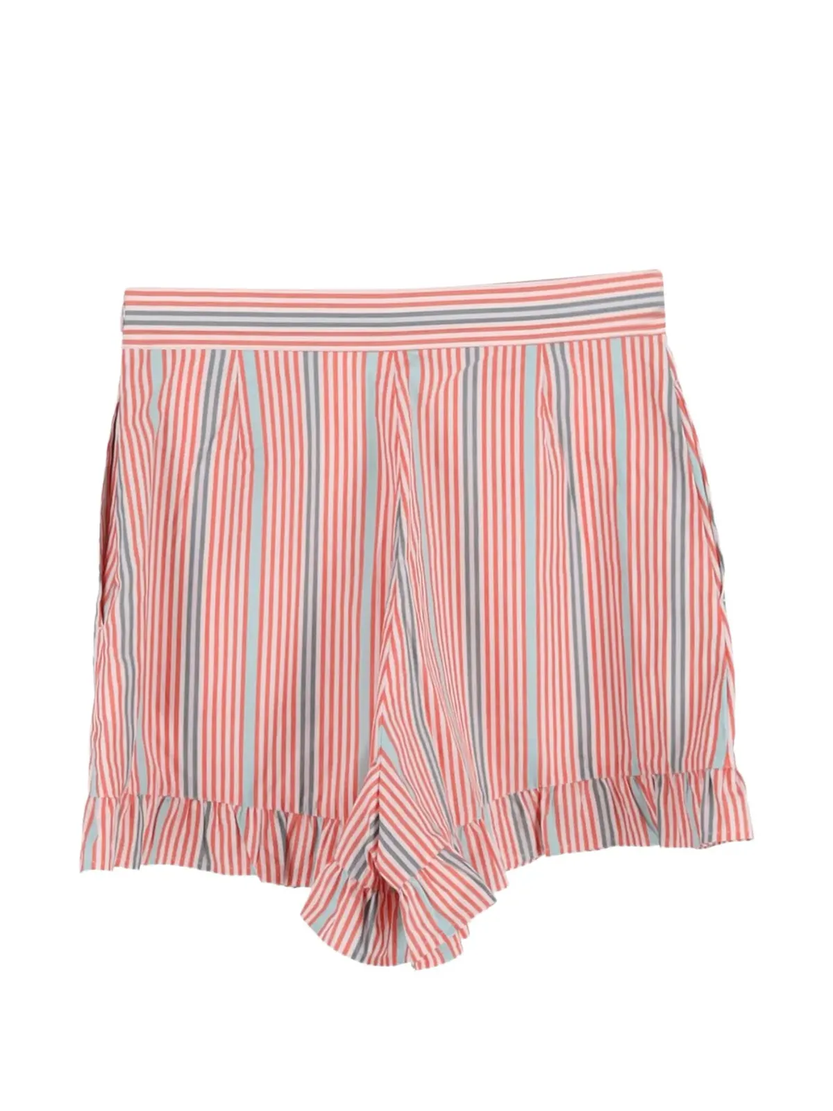 Chloé Vintage 赤のラッフルトリムストライプショーツ - 画像2