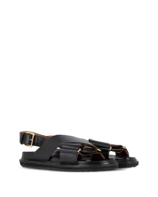 Marni ビンテージ Fussbett クロスストラップ レザーサンダル - ブラック - サムネイル2