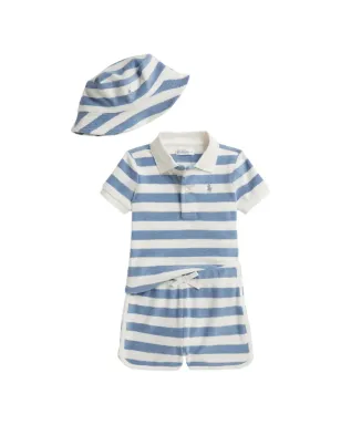 POLO RALPH LAUREN KIDS ストライプ柄 ロゴ刺繍 ショートセット ブルー - サムネイル1