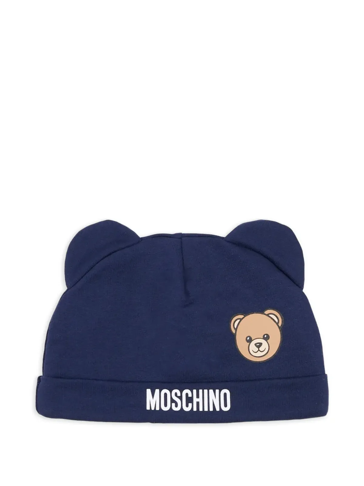 Moschino Kids テディベア耳付き帽子・スタイセット ブルー - 画像3