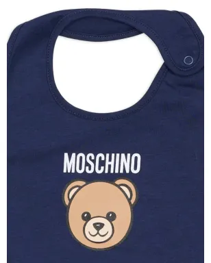 Moschino Kids テディベア耳付き帽子・スタイセット ブルー - サムネイル4