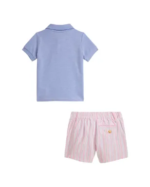 POLO RALPH LAUREN KIDS ストライプ柄オックスフォードメッシュショートセット（2点セット） - ブルー - サムネイル2