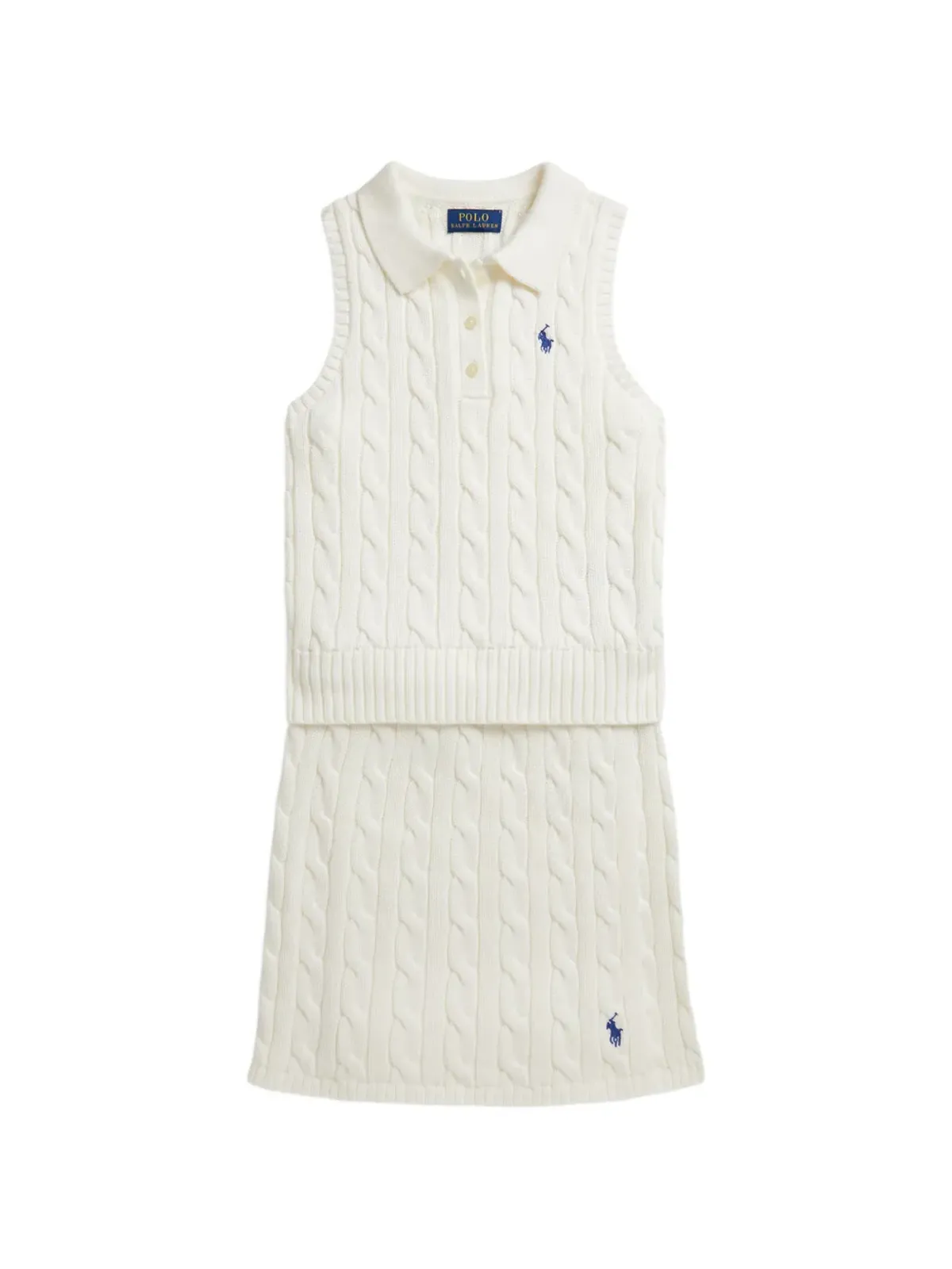 POLO RALPH LAUREN KIDS ケーブル編みポロシャツとスカートのセット（2点セット）- ホワイト - 画像1
