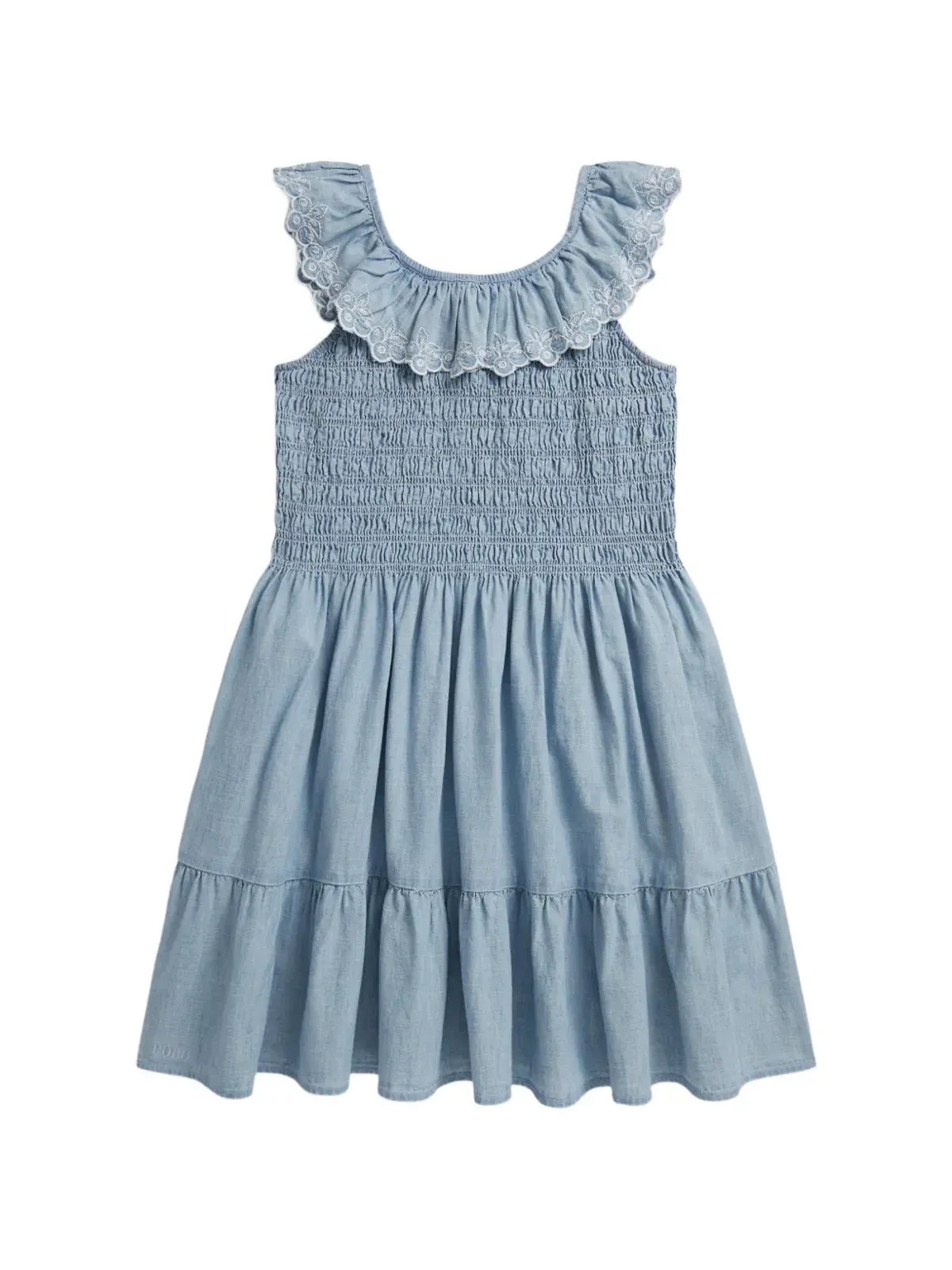 POLO RALPH LAUREN KIDS ブルーのスモック付きフリルドレス - 画像2