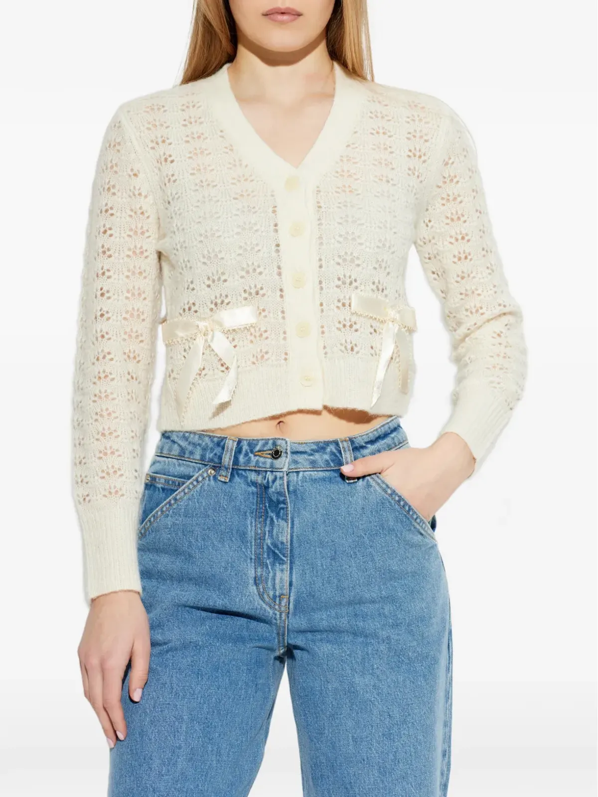 LoveShackFancy リリーボウアップリケカーディガン - 画像3