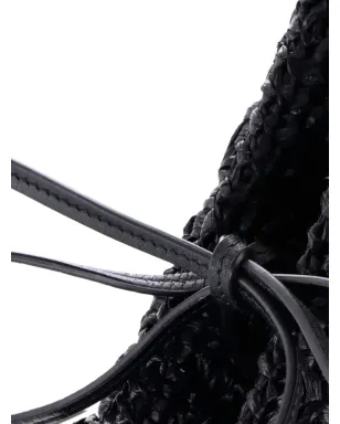 Miu Miu Pre-Owned Flower Crystal Chain Woven Raffia shoulder bag - Black - サムネイル5