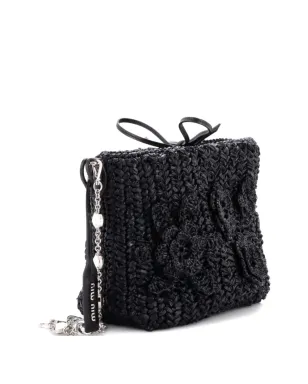 Miu Miu Pre-Owned Flower Crystal Chain Woven Raffia shoulder bag - Black - サムネイル3