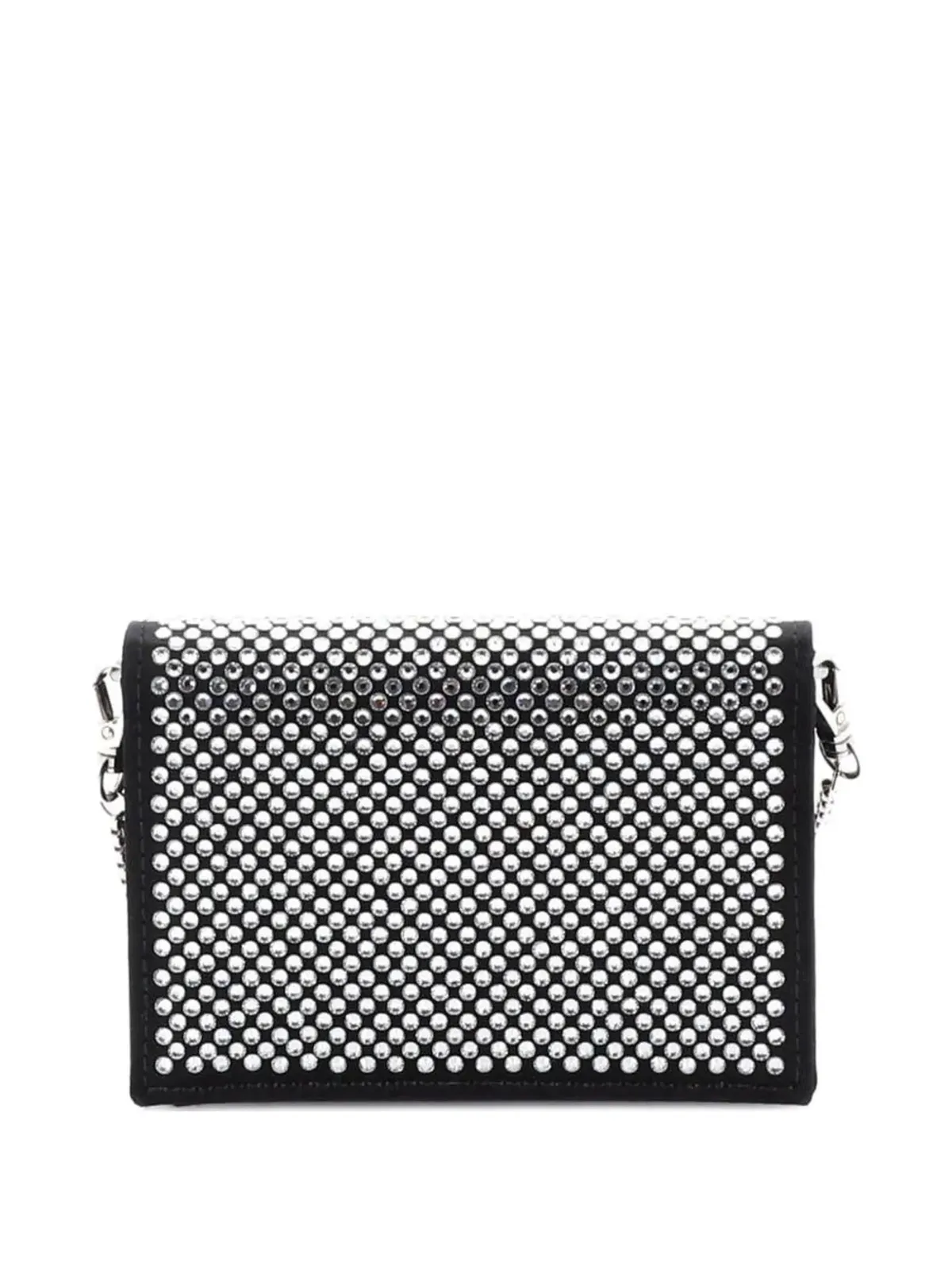 Prada ビンテージ フラップカードホルダー チェーン付き サテン×クリスタル クロスボディバッグ ブラック - 画像2